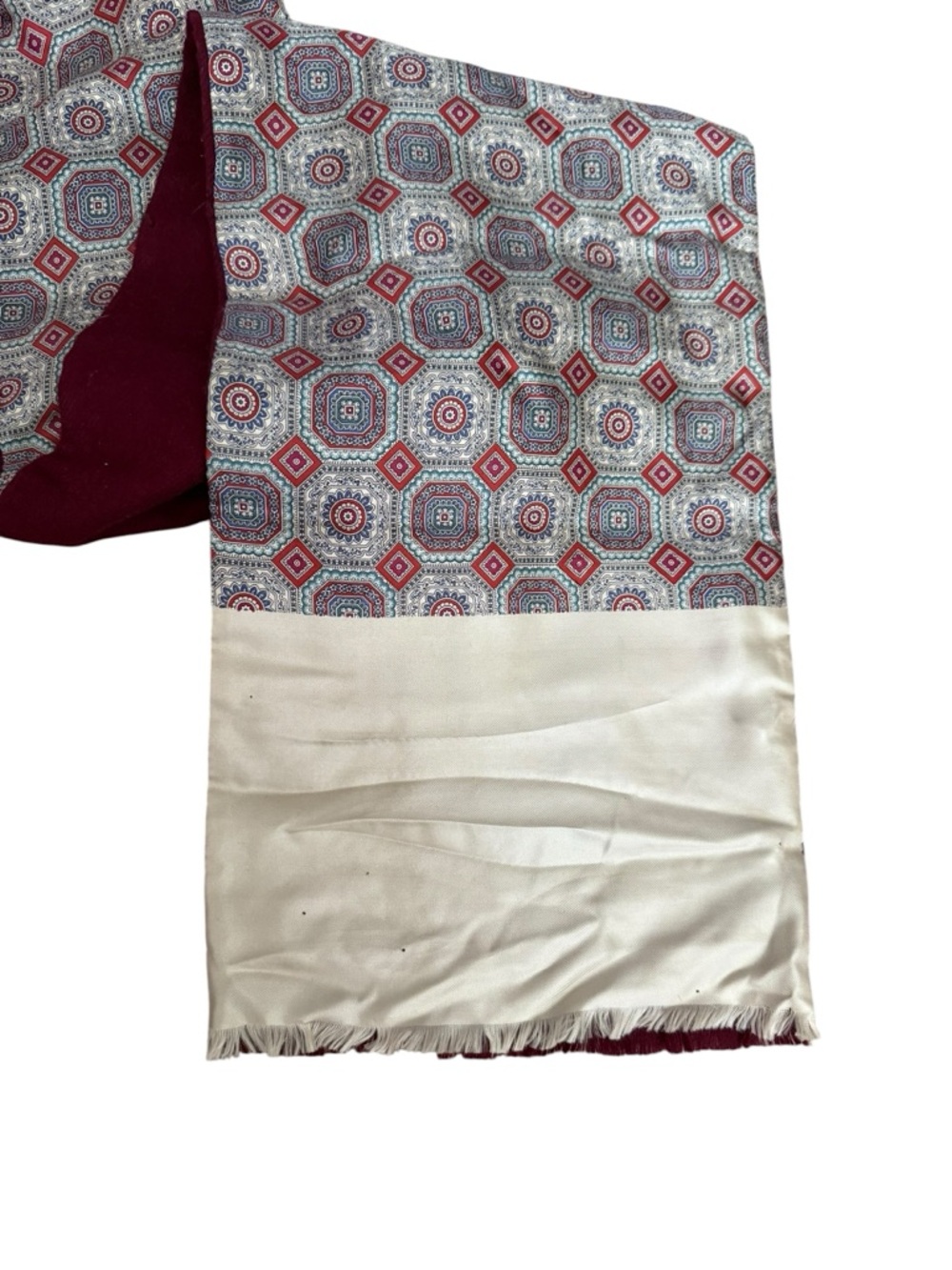 Dior Multicolor Geometric Silk Scarf with Burgundy and Cream Panels - Picture 3 of 6